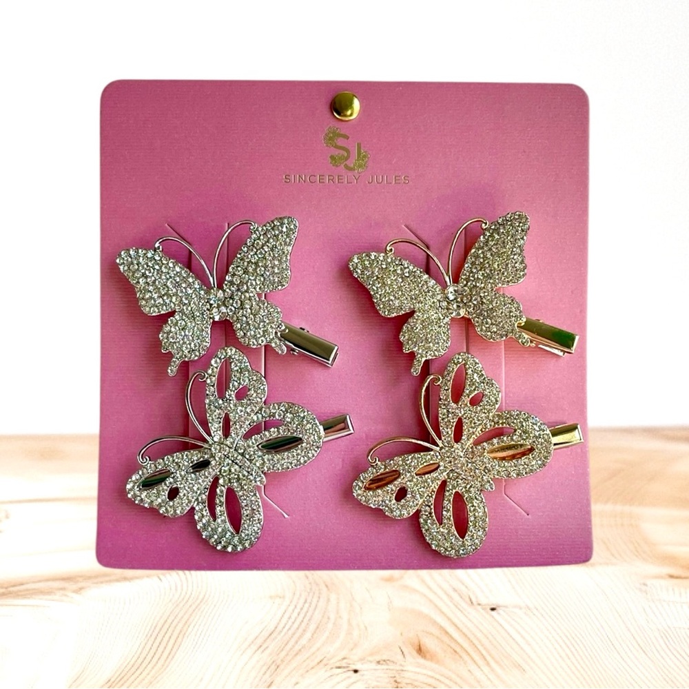 Sincerly Jules Silver & Gold Butterfly Hair Barrettes Clips